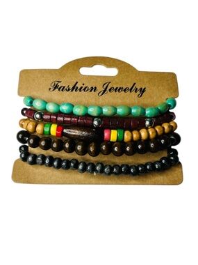 NWT Fashion Jewelry Men's Brown Beaded Bracelet Set